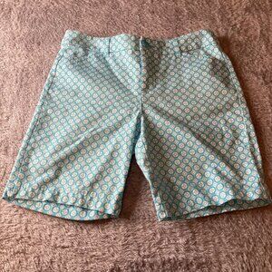 St. Johns Bay Bermuda Shorts ~ Size 10 Geometric Print ~ Blue & White ~
